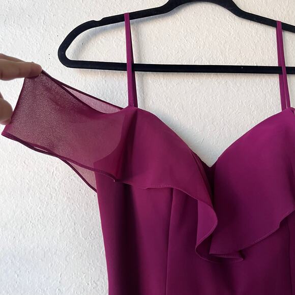 Madison James Maxi Strappy Formal Gown Prom Dress Long burgundy Sheer‎ Size 10 - Picture 4 of 10